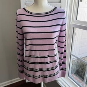 TALBOTS Sweater Womens Large Lilac Purple 100% Merino Wool Breton Stripe